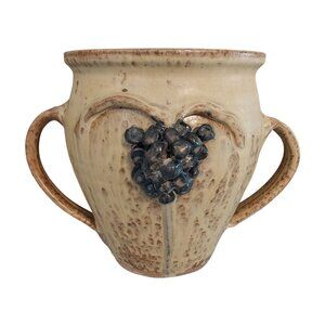 Signed McClellan Art Pottery Vase With Raised Grapes Large